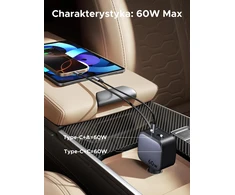 UGREEN automobilinis įkroviklis 60 W su įtraukiamu USB-C laidu, USB-C ir USB-A, EC602