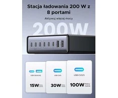 UGREEN GaN USB-C stalinė įkrovimo stotelė 200 W, 8x USB (6x USB-C, 2x USB-A), juoda