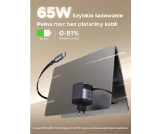 UGREEN Nexode GaN tinklo įkroviklis 65 W su ištraukiamu USB-C laidu, 3 prievadai, 55900
