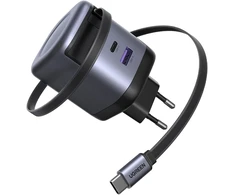 UGREEN Nexode GaN tinklo įkroviklis 65 W su ištraukiamu USB-C laidu, 3 prievadai, 55900