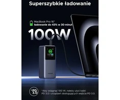 UGREEN Nexode PB721 130W 20000 mAh išorinis USB-C/USB-A power bank su TFT ekranu, pilkas
