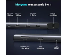 UGREEN Revodok Pro USB-C dokavimo stotelė 9 viename, 4K 60 Hz, PD 100 W, 15532