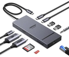 UGREEN Revodok Pro USB-C dokavimo stotelė 11 prievadų, 10 Gb/s, dviem 4K monitoriams, 55766