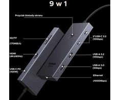 UGREEN USB-C 9 jungčių koncentratorius su 4K HDMI, 10 Gb/s ir PD 100 W, 75028