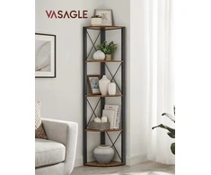 VASAGLE 5 lygių kampinė lentyna 30 x 30 x 160 cm, rustikinė ruda ir juoda, LLS805B01V1