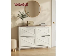 VASAGLE batų spintelė su 4 atverčiamais stalčiais, reguliuojamomis pertvaromis HSC401W101