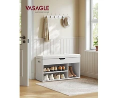 VASAGLE batų suoliukas su paminkštinta sėdyne, 3 atviros lentynos, 80 × 30 × 44 cm, LHS30W