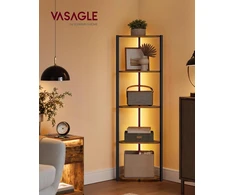 VASAGLE kampinis 5 lentynų stelažas su reguliuojamu LED apšvietimu LBC590K02