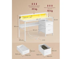 VASAGLE kompiuterinis stalas su LED apšvietimu, monitoriaus stovu ir USB-A LWD094W01