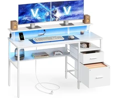 VASAGLE kompiuterinis stalas su LED apšvietimu, monitoriaus stovu ir USB-A LWD094W01