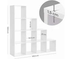 Songmics VASAGLE laisvai pastatoma laiptinė knygų lentyna su 10 skyrių, 129.5 × 129.5 × 29 cm, LBC10WTV1
