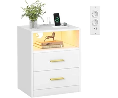 VASAGLE naktinis staliukas su LED apšvietimu, USB jungtimis ir 2 stalčiais LET629WB01