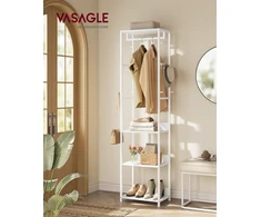 VASAGLE pastatoma drabužių kabykla su 4 lentynomis ir kabinimo skersiniu RCR061WC02
