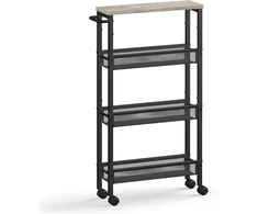 VASAGLE siauras 4 aukštų virtuvės vežimėlis su ratukais 13 × 45,4 × 77 cm LRC032K01