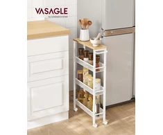 VASAGLE siauras 4 aukštų virtuvinis vežimėlis su ratukais, 13 × 45,4 × 77 cm, LRC032W09