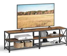 TV staliukas VASAGLE televizoriaus staliukas iki 75 colių, medinis, metalinis rėmas, 178 × 39 × 52 cm, rustykalus juodas LTV096B01