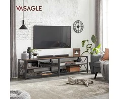 TV staliukas VASAGLE televizoriaus staliukas iki 75 colių, medinis, metalinis rėmas, 178 × 39 × 52 cm, rustykalus juodas LTV096B01