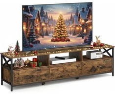 VASAGLE TV staliukas iki 80 colių, 3 tekstilinės stalčiaus, 3 atviros lentynos, 178 × 40 × 50 cm, juodas ir rudas, LTV303KD01
