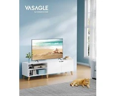 VASAGLE TV staliukas su 2 durimis, reguliuojamos lentynos, iki 65 colių televizoriams, 160 cm, sniego baltumo, LTV030W01