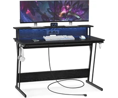 VASAGLE žaidimų kompiuterio stalas su LED apšvietimu ir maitinimo juosta 120 x 60 cm LWD192B56