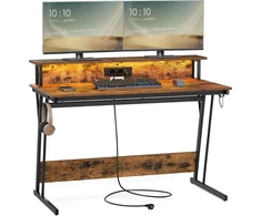 VASAGLE žaidimų stalas su LED apšvietimu, maitinimo juosta ir monitorių stovu LWD192