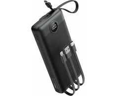VEEKTOMX 20000 mAh nešiojamas powerbank su integruotais kabeliais, USB-C ir USB-A, juodas