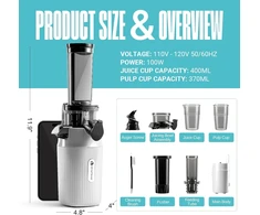 Ventray lėtaeigė sulčiaspaudė 60 aps./min, 130 W, su dviem filtrais, 400 ml talpa, GINNIE