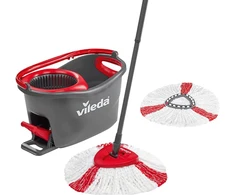 Vileda grindų plovimo rinkinys su kibiru ir mikropluošto šluoste Turbo EasyWring &amp; Clean, pilka/raudona