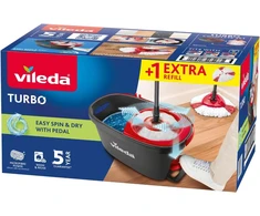 Vileda grindų plovimo rinkinys su kibiru ir mikropluošto šluoste Turbo EasyWring &amp; Clean, pilka/raudona