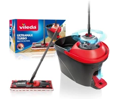 Vileda plokščio mopo ir kibiro rinkinys su išgręžimo sistema Ultramax Turbo, ekologiška pakuotė