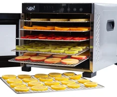 Vita5 maisto džiovintuvas iš nerūdijančio plieno, 6 padėklai, reguliuojama temperatūra 35–75 °C, 650 W, Nobel Pro6