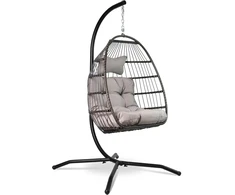 VITA5 pakabinamas fotelis su stovu, rotango, vidaus ir lauko, pilkas, 107 x 104 cm, 150 kg, 5533853