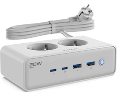 Voomy maitinimo ilgintuvas su 4 USB jungtimis, 65 W, 2 m, 2 lizdais, S20