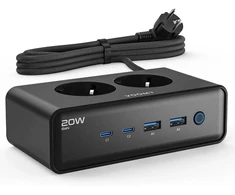 Voomy maitinimo ilgintuvas su 4 USB jungtimis, 2 lizdais, 65 W ir 2 m laidu S20
