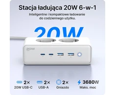 Voomy maitinimo ilgintuvas su 4 USB jungtimis, 65 W, 2 m, 2 lizdais, S20