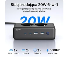 Voomy maitinimo ilgintuvas su 4 USB jungtimis, 2 lizdais, 65 W ir 2 m laidu S20