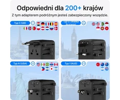 Voomy universalus kelioninis kištukų adapteris 2500 W su 3 USB-C ir 2 USB-A prievadais Y628