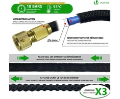 VOUNOT elastinga sodo laistymo žarna 15 m su 8 purškimo funkcijomis, juoda