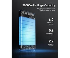 VRURC išorinė baterija 30000 mAh, 22,5 W, USB-C, 4 išvestys, T3016