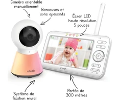 VTech vaizdo auklė su 5 colių ekranu, naktine lempute ir lopšinėmis BM5254