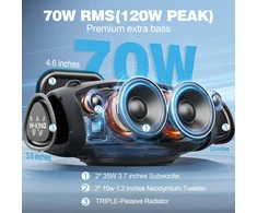 W-KING nešiojama Bluetooth kolonėlė su belaidžiu mikrofonu, 70 W RMS, IPX6, X10 MIC