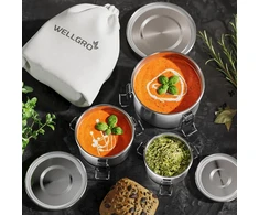 WELLGRO apvalių nerūdijančiojo plieno maisto dėžučių rinkinys, 250–780 ml, 3 vnt.