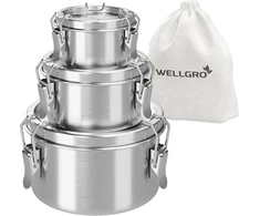 WELLGRO apvalių nerūdijančiojo plieno maisto dėžučių rinkinys, 250–780 ml, 3 vnt.