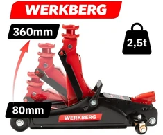 WERKBERG hidraulinis niskoprofilinis automobilio keltuvas 2,5T, 80–360 mm, raudonas, MTP007776