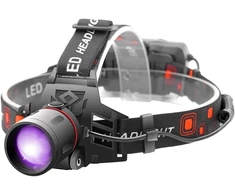 WESLITE UV LED žibintuvėlis galvai, 395 nm, USB įkrovimas, 3 režimai, lęšio reguliavimas