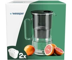 Wessper vandens filtruojantis ąsotis, borosilikatinio stiklo, 2,5 l, su filtrais, suderinamas su Brita Maxtra, juodas, AQUAMAX Crystalline