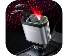 WHATOOK automobilinis įkroviklis 66 W USB-C/USB-A su integruotais Lightning ir USB-C laidais B1