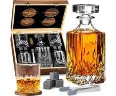 Whisiskey viskio karafos rinkinys su 700 ml karafa, 4 stiklinėmis ir 8 akmenėliais