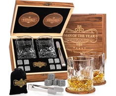 Whisiskey viskio taurių rinkinys su vėsinimo akmenimis, 2 x 310 ml, Man of the Year