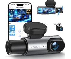 WOLFANG 3 kanalų automobilinis vaizdo registratorius 4K su Wi-Fi ir 3,19 col. IPS ekranu WD06
